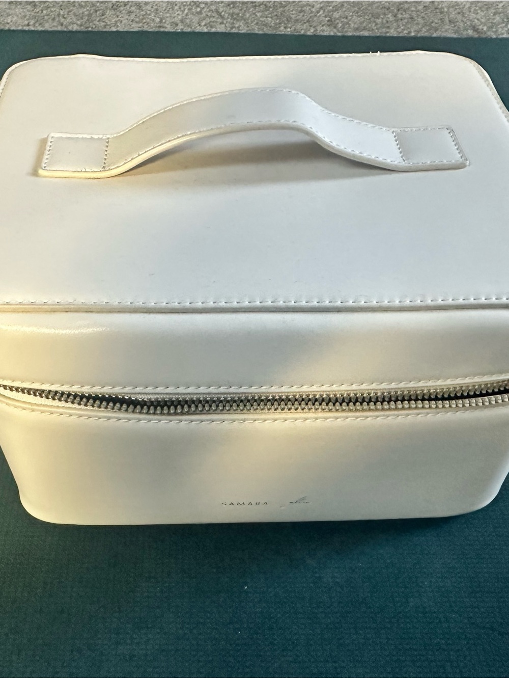 Minimalist White Cosmetic Train Case with Top Handle